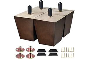 Txcucc Sofa Legs Square Bed Feet 3 inch Wood Replacement Leg for Furniture Set of 4, Dark Brown…