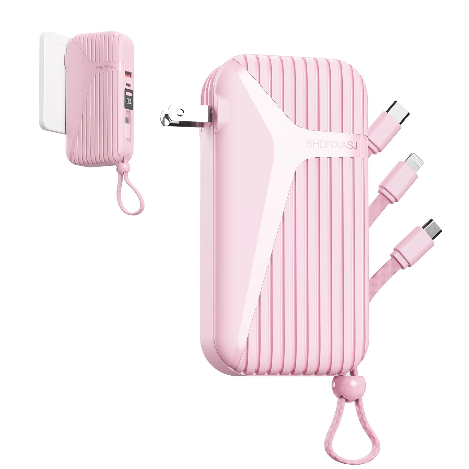 Portable Charger for iPhone Built in Cables and Wall Plug,27W PD USB C Power Bank Fast Charging,4 Outputs 2 Inputs,10000mAh Travel Essentials Battery Pack Compatible with iPhone 17/16/15,Android