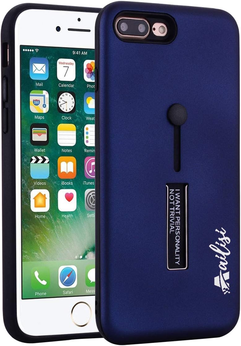 iPhone 7 Plus/8 Plus Case, Ailisi Slim Shockproof Protective Phone Case, Dual Layer Protection Cover with Multifunctional Silicone Elastic Finger Ring Strap and Metal Holder Kickstand(Blue)