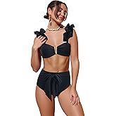 SPORLIKE Women High Waisted Swimsuit Flounce Straps Bikini Bathing Suit