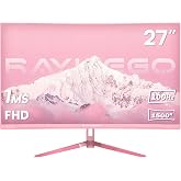 Raywego 27 Inch Pink Curved Computer Monitor, FHD 1080P 100Hz, Eye Care | 1500R VA pink display, HDMI DisplayPort, FreeSync, home office, study, desk setup, casual gaming, casual gaming