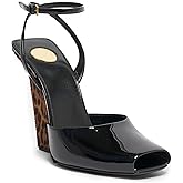 USRUNOE Womens Peep Toe Wedge Heel Patent Leather Pumps with Strap Platform Wedge Sandals for Party Dress