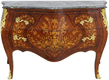 Comoda Bombe Classica Em Madeira Marchetada Com Apliques Em Bronze