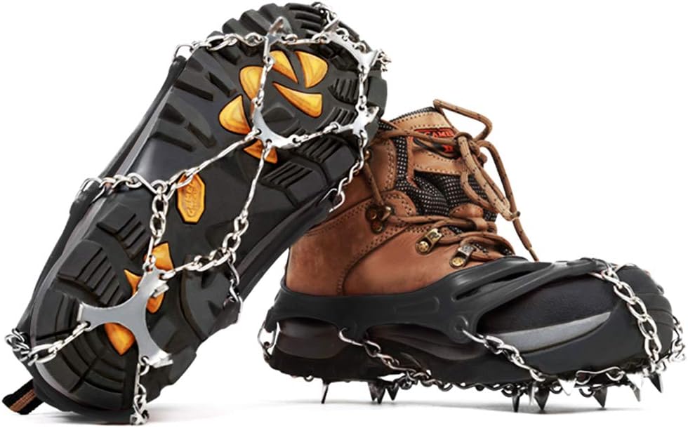 HEWOLF 12 Teeth Antislip Ice Crampons Snow Grips Portable Stainless Steel Spikes Crampons for Shoes/Walking or Hiking Boots