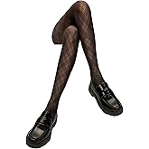 PENTI Plaid Checked Sheer Pantyhose Tights for Women | 50 Denier, Black, Sheer Toe | Stretch Waist Patterned Hosiery
