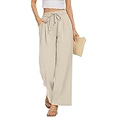 FUNYYZO 2025 Women Summer Pants Drawstring Waist Wide Leg Pants Loose Fit with Pockets Pull On