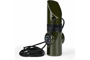 MEHUNGRERED Emergency Survival Whistle, 7-in-1 Outdoor Multifunctional Tool Safety Whistle with Lanyard, Ideal for Kayaking, Boating, Hiking, Camping, Climbing, Hunting, Fishing, Rescue Signaling