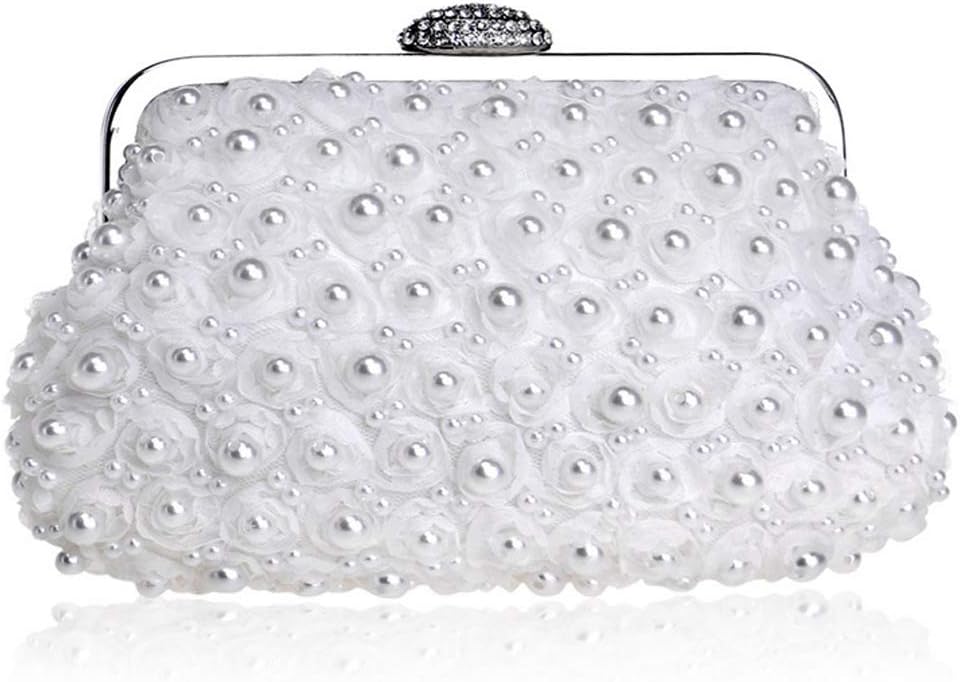 Women Pearl Beaded Evening Clutch Luxury Rhinestone Wedding Party Handbag Purse for Lady