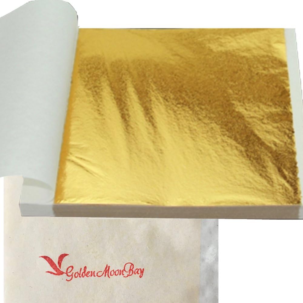 GoldenMoonBay Gold Leaf Sheets | 2" x 2" inches Gold Leaf Sheet Gilding for Arts, Crafts, Sculptures, Design Projects & Decorations, (Not Edible) | (100 Sheets)