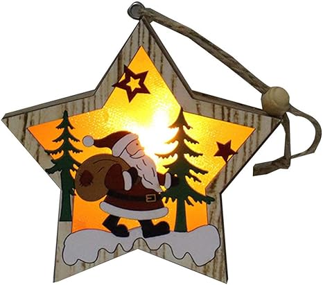 Amazon Co Jp クリスマスツリーウッドルミナスデコレーションクリスマスツリーデコレーションアクセサリー木製漫画クリスマスツリーペンダント カラフルな五芒星老人 ホーム キッチン