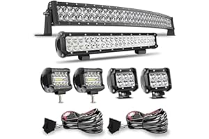 SPEAD-VMALL DOT 5D Curved 52" 300W Led Light Bar+20" 126W Led Light Bar+4X 4 Led Cube Pods+Wiring Kits for Driving Lamp Marine Boat Polaris Pioneer Can Am Defender Dodge UTV ATV Kubota Kawasaki Suzuki Pathfinde