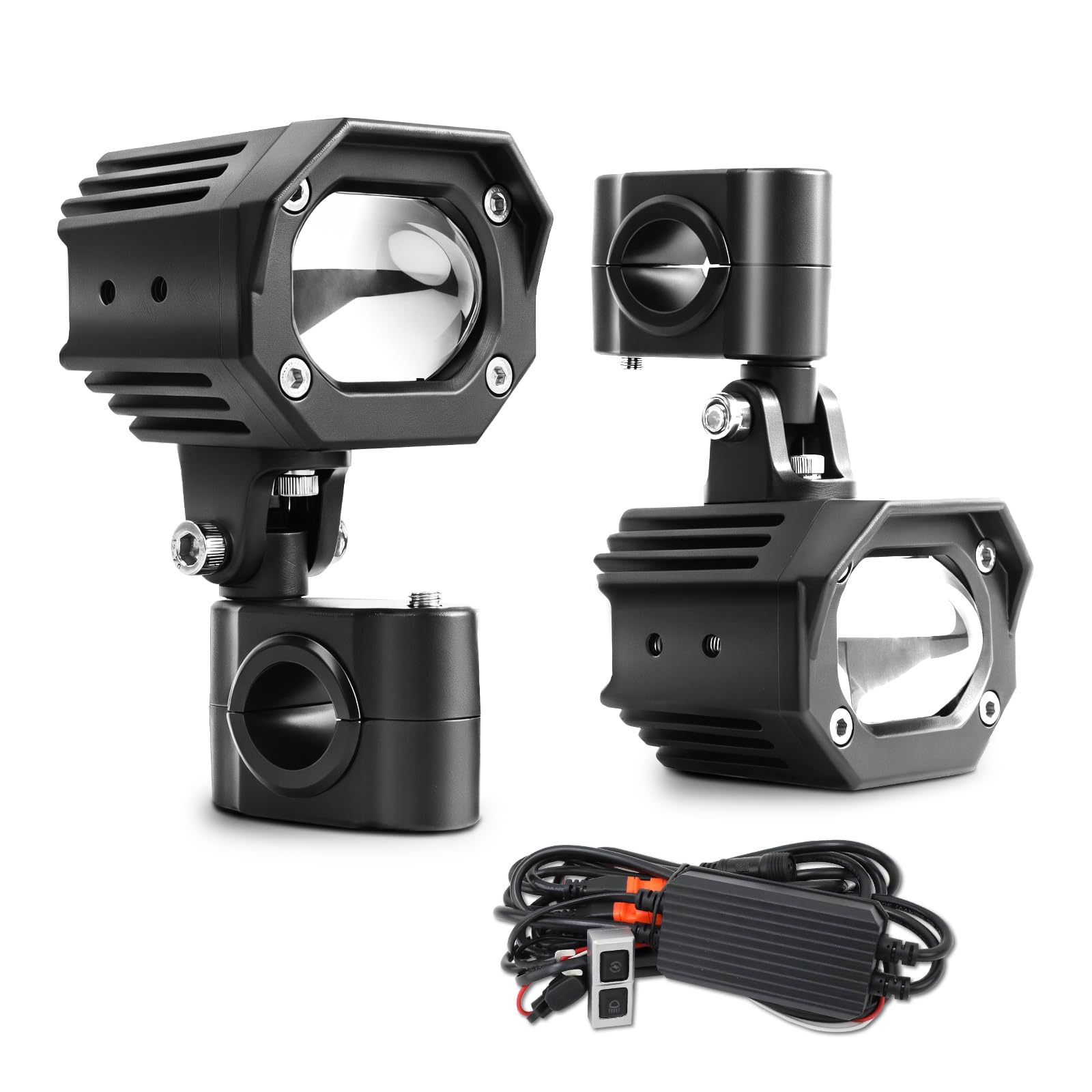 Photo 1 of [Strobe] Motorcycle Auxiliary LED Driving Light Kit White+Yellow, Square Amber LED Fog Light for ADV Adventure Touring Off-road Bike ATV UTV 2PCS (Wiring Harness+Heavy Duty Mount Brackets)