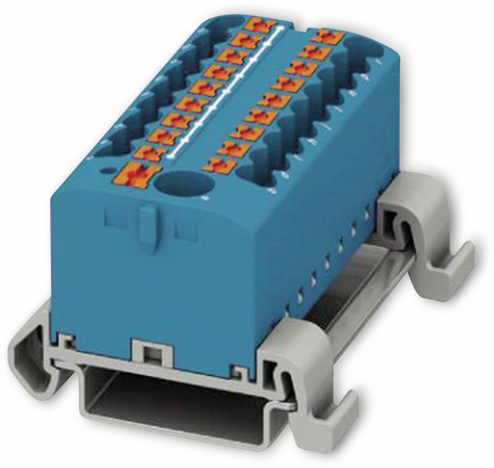 Phoenix Contact PTFIX 6/18X2.5-NS35A BU Distribution Block with Horizontal Orientation and Integrated Input, 690 V, 24 A, Number of Ports 19, Cross Section 0.14 mm²-4 mm²
