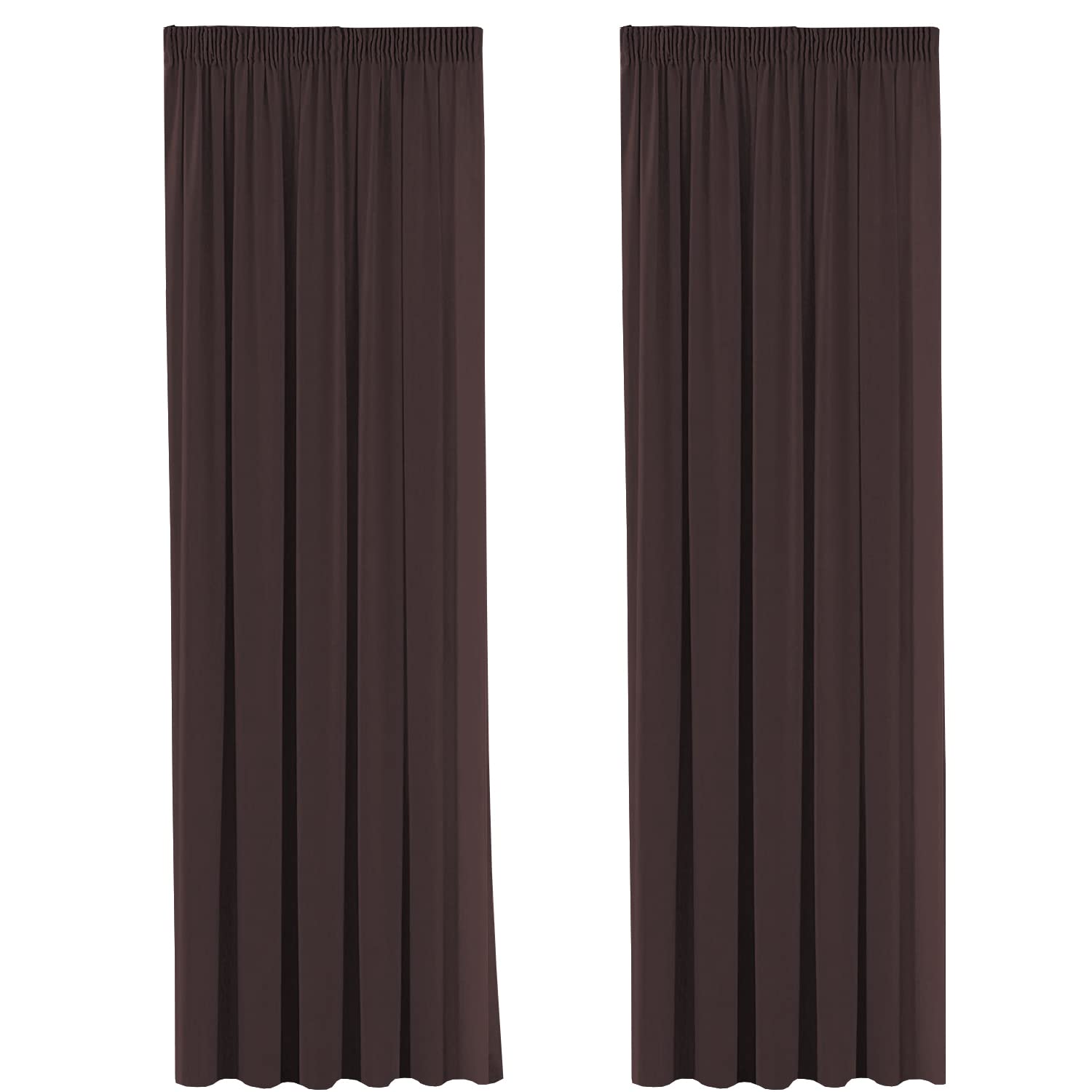 H.Versailtex 2 Pieces Blackout Pencil Pleat Curtains Draperies Room Darkening Thermal Insulated Energy Saving Drapes for Living Room with Two Free Tiebacks, 90" Width x 72" Drop, Brown