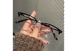 Half Frame Glasses, Classic Semi Rimless Eyewear with Clear Lenses, Lightweight Black Frame for Daily Fashion and Reading