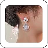 Andelaisi Boho Crystal Pearl Earrings Vintage Pearl Dangle Earrings Silver Pearl Heart Stud Earrings Glitter Cz Halo Pearl Drop Earrings Jewelry for Women