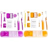 Wenge Portable Orthodontic Oral Care Kit - 2Pack - Travel Kit for Patients, Interdental Brushing Wax Floss Toothbrush Cleaning(Purple &amp; Orange)
