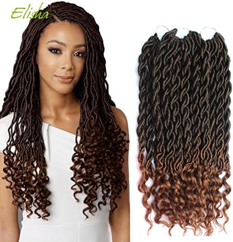 Goddess Locs Faux Locs Crochet Hair Wavy Faux Locs with Curly Ends Synthetic Braiding Hair Extension 3Pcs/Lot (20”,#1B/30 Color) Elisha