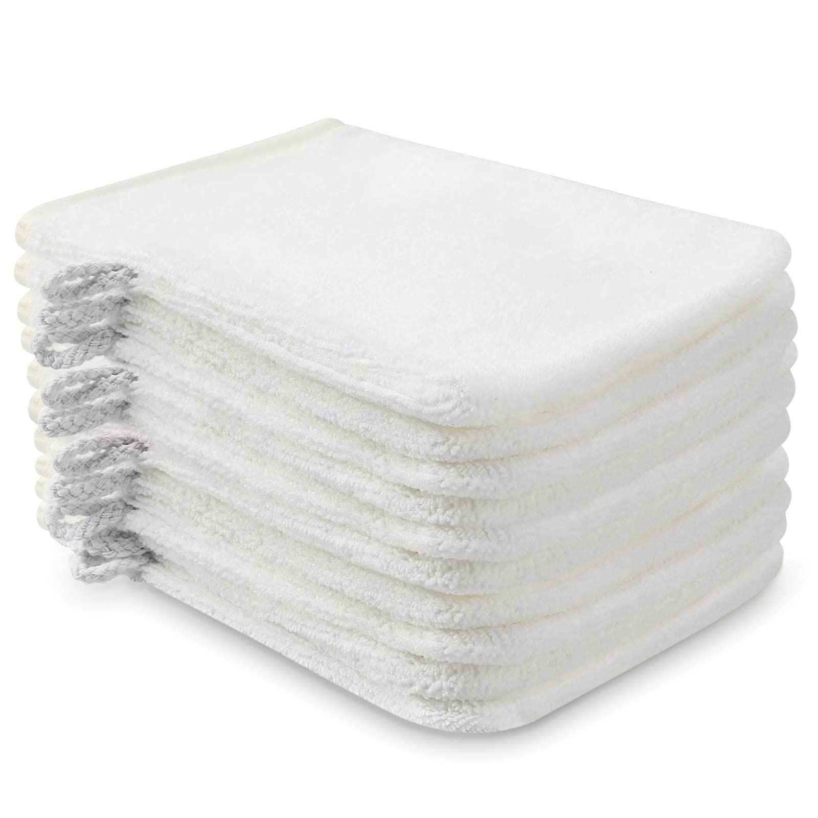 PHOGARY Pack of 10 Microfibre Body Wash Mitts (White), Soft Face Cleansing Mitts, Bath SPA Terry Cloth, 15x21 cm