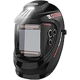 YESWELDER Auto Darkening Welding Helmet with Rechargeable Fan and Light, 3.93"X3.66"Large View 1/1/1/1 True Color 4 Arc Sensor Solar Powered Welding Hood, 3/5-9/9-13 Wide Shade Weld Mask LYG-30800H