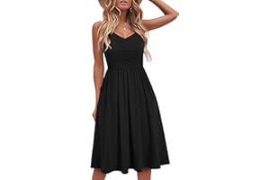 YATHON Casual Dresses for Women Sleeveless Cotton Summer Beach Dress A Line Spaghetti Strap Sundresses with Pockets