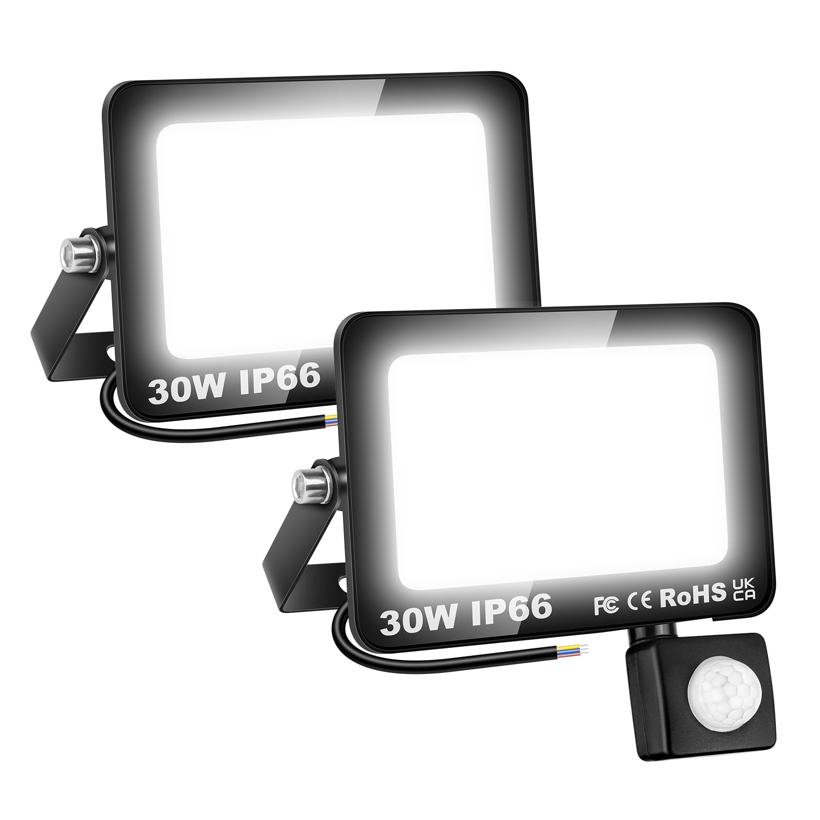 SKYWORLD 2 Pcs Security Lights Outdoor Motion Sensor, 30W 3000LM PIR Led Floodlight, IP66 Waterproof Motion Sensor Flood Light for for Garage, Garden, Patio, Backyard, 6000K Cold White