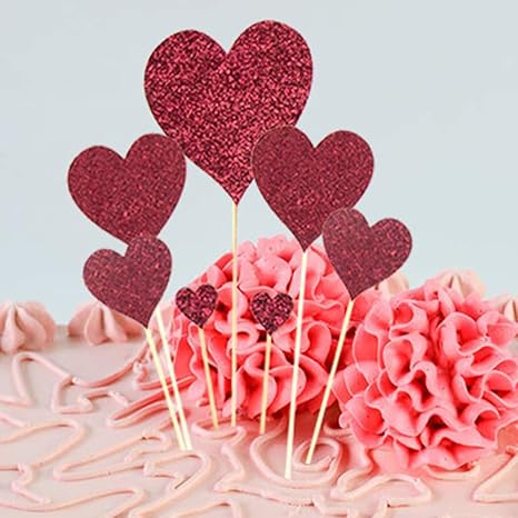Valentine S Day Cake Topper 7pcs Set Gold Powder Love Heart