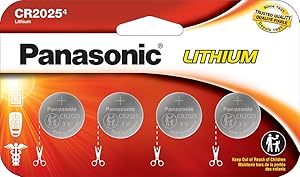Panasonic CR2025 3.0 Volt Long Lasting Lithium Coin Cell Batteries in Child Resistant, Standards Based Packaging, 4 Pack