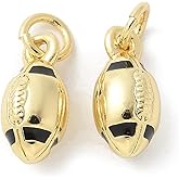 LiQunSweet 10 pcs Golden Color Rugby Theme Enamel Brass Charms Sport Ball Real 18K Gold Plated Charms with Jump Rings for Jewelry Making Necklace Bracelets Earrings DIY Craft