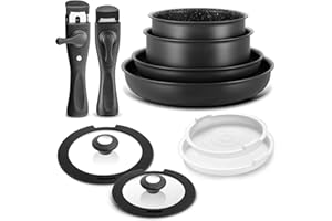 BEZIA Induction Cookware Set 10 Pieces, Nonstick Pots and Pans Set with Removable Handles, for All Hobs, Stackable Design, Dishwasher/Oven Safe, PFAS Free