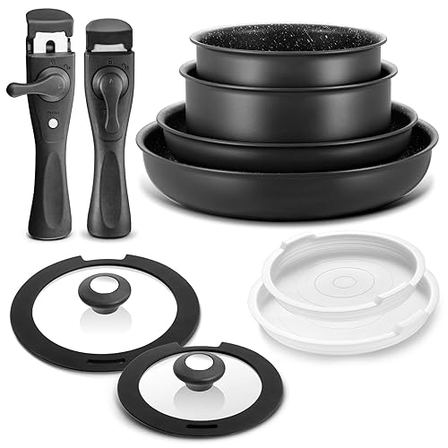 BEZIA Induction Cookware Set 10 Pieces, Nonstick Pots and Pans Set