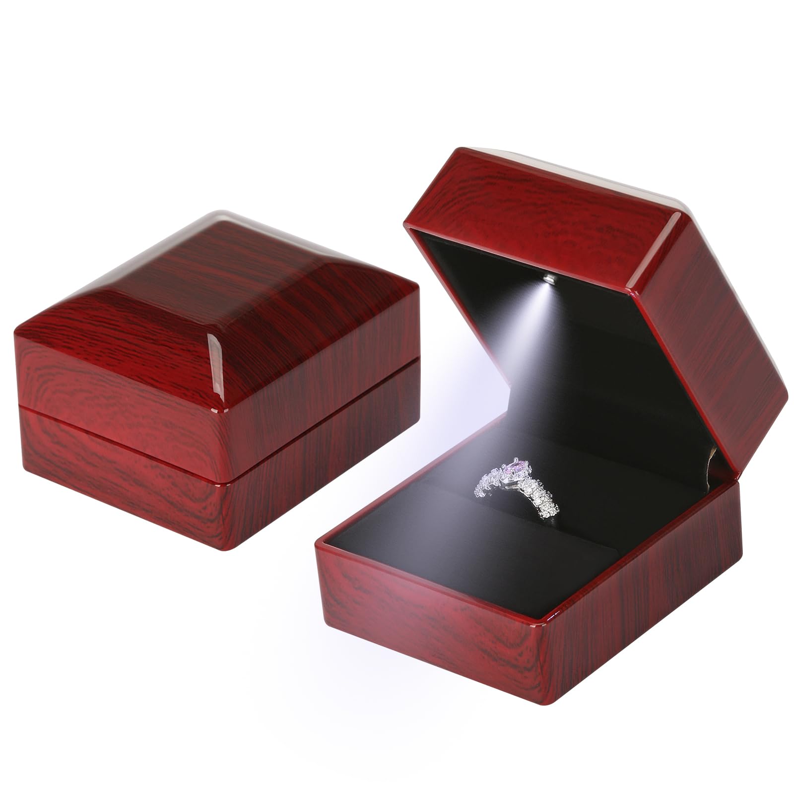 KUKUVR Wooden Wedding Ring Earring Gift Box with