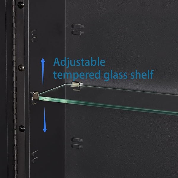 IDYLLOR BLACK BATHROOM MEDICINE CABINET WITH BEVELED EDGE MIRRORED DOOR 14 X 18 INCH, RECESSED OR SURFACE MOUNT, WITH ADJUSTABLE GLASS SHELVES