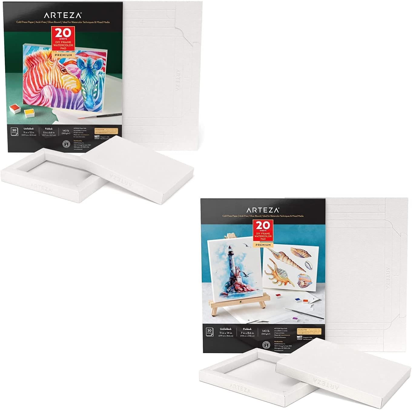 Arteza Watercolor Art Paper Canvas Pad 5x6.6 20 Sheets and Watercolor Art Paper Canvas Pad 7x8.6 20 Sheets Bundle, Painting Art Supplies for Artist, Hobby Painters & Beginners