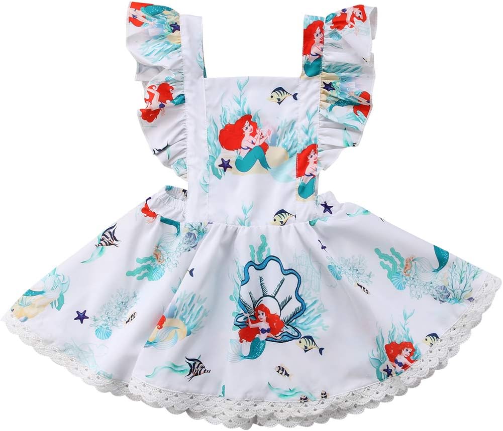 TempuraBaby Girls Rompers, Mermaid Sea World Pattern Flower Edge Bodysuit and Solid Basic Style Rompers Outfits Clothes