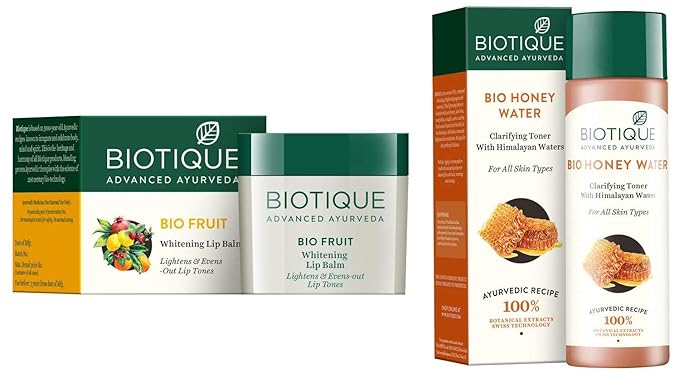 Biotique Bio Fruit Whitening Lip Balm, 12g & Bio Honey Water Clarifying Toner, 120ml Combo