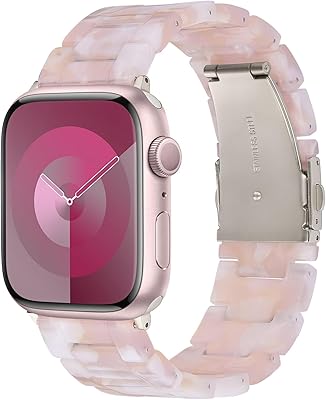 V-MORO Resin Bands Compatible with Apple Watch Series 11/10/9/8/7 41mm/42mm Fashion Dressy Lightweight Cute Strap with Starlight Buckle for iwatch Series SE/6/5/4/3/2/1/SE3(Floral Pink,42mm/41mm/40mm/