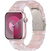 V-MORO Resin Bands Compatible with Apple Watch Series 11/10/9/8/7 41mm/42mm Fashion Dressy Lightweight Cute Strap with Starlight Buckle for iwatch Series SE/6/5/4/3/2/1/SE3(Floral Pink,42mm/41mm/40mm/38mm)