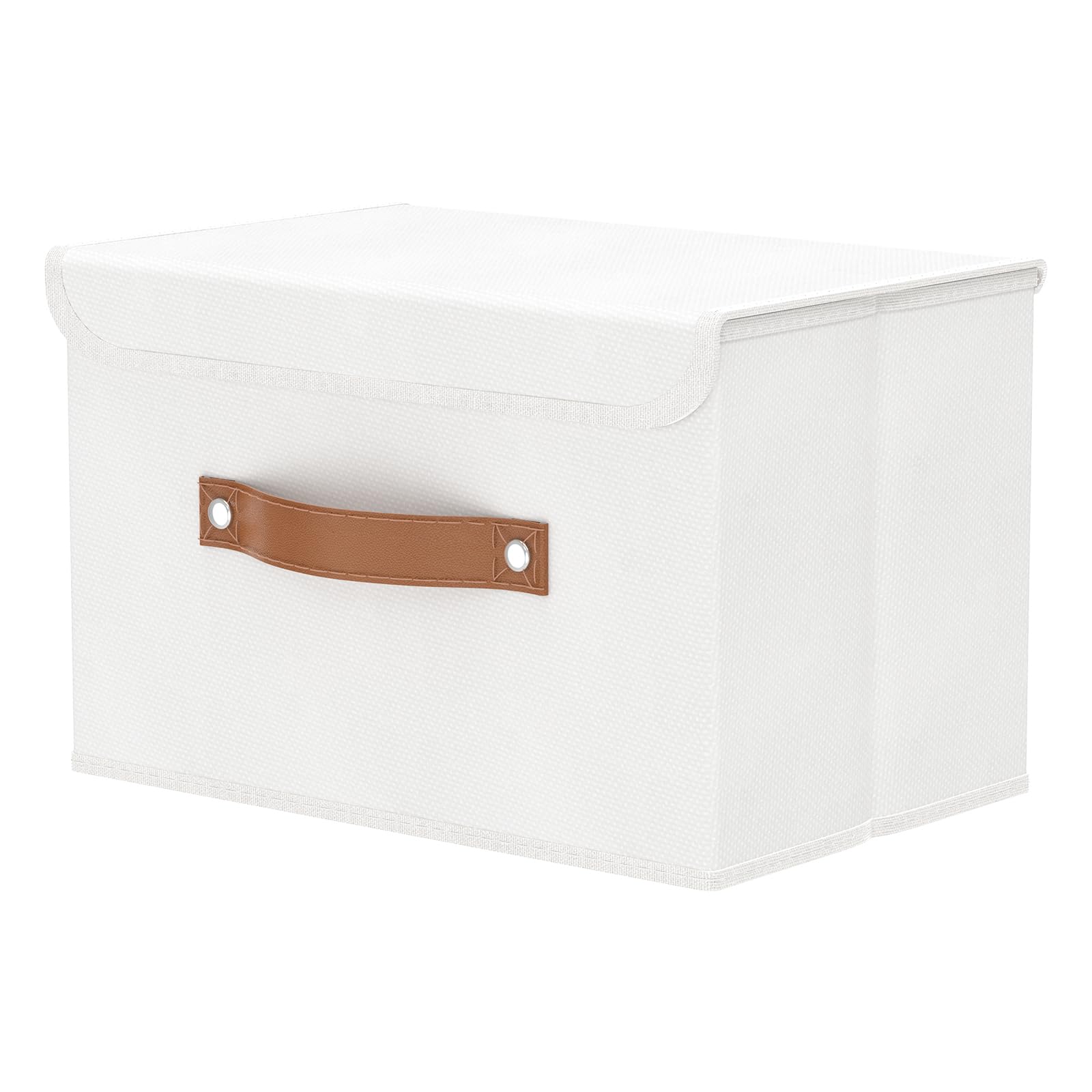 OUTBROS Collapsible Storage Box with Lid, Linen Fabric Clothing Shelf Basket Bins Box For Towels, Clothes 38x25x25 cm (White, 1-Pack)
