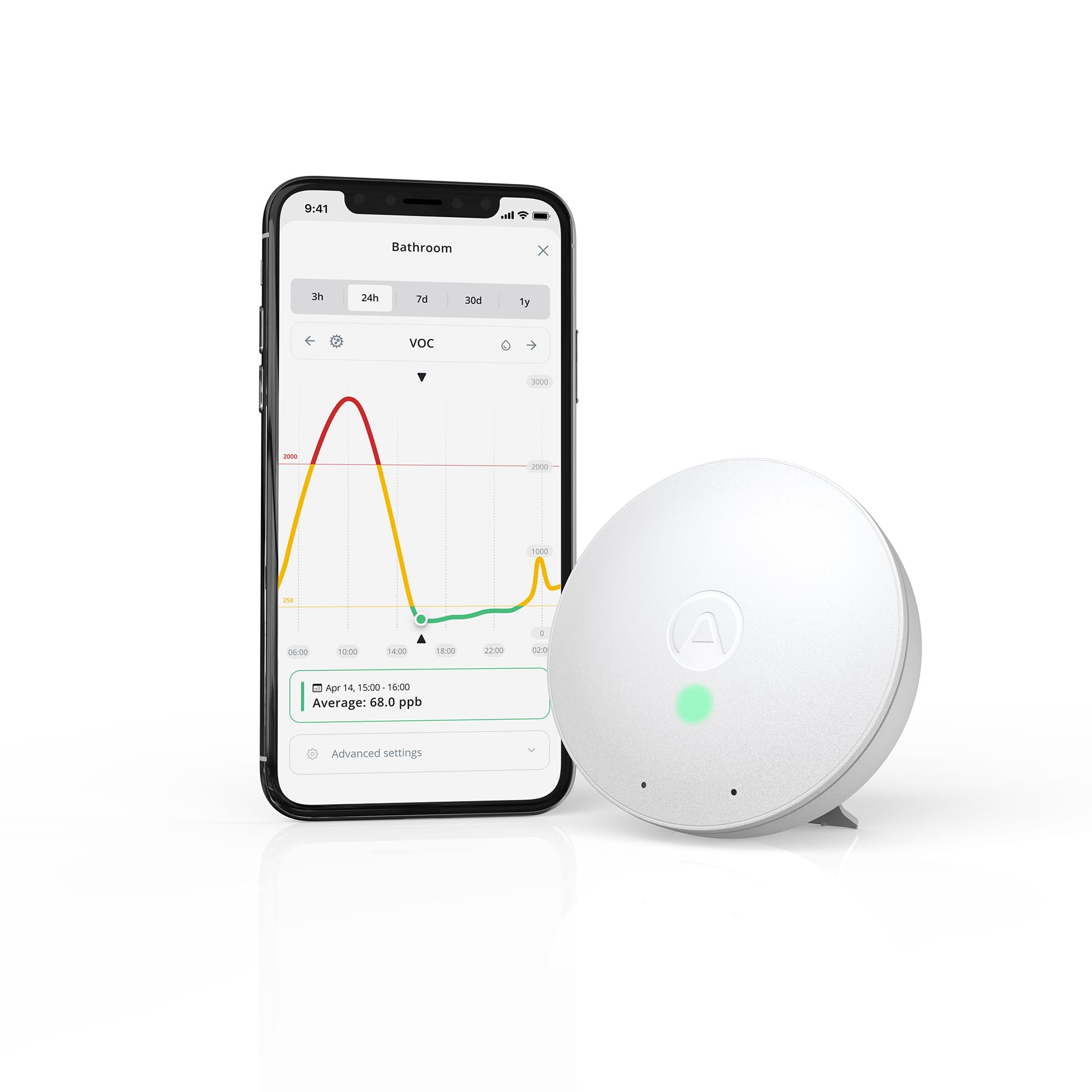 Airthings 292 Wave Mini - Indoor Air Quality Monitor with Volatile Organic Compound (VOC), Humidity and Temperature Detectors, Cable-Free