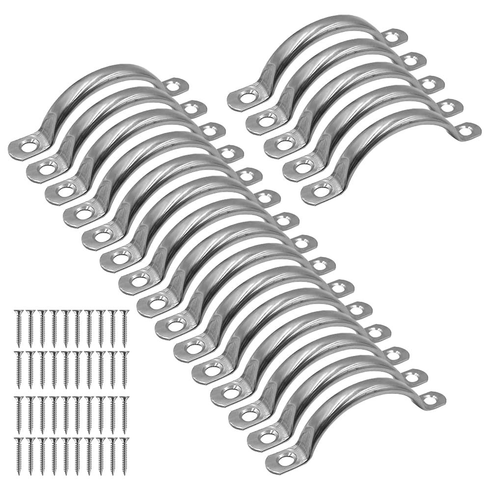 ONEBO 20 Pcs Stainless Steel Drawer Pulls,Cabinet Handles, Door Knob Handles, Curved Handle, with Screws,for Kitchen,Wardrobe,Drawer,Bathroom,Bedroom(Silver)