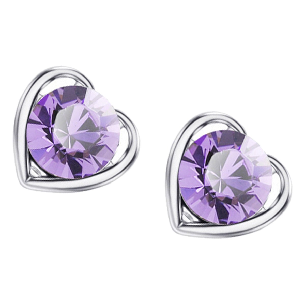 GWG Jewellery Earrings 925 Sterling Silver Coated Round Cut Tanzanite Violet Crystal in Heart Framing in Gift Box for Women