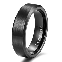 6mm Black Tungsten I Love You Ring for Men Women