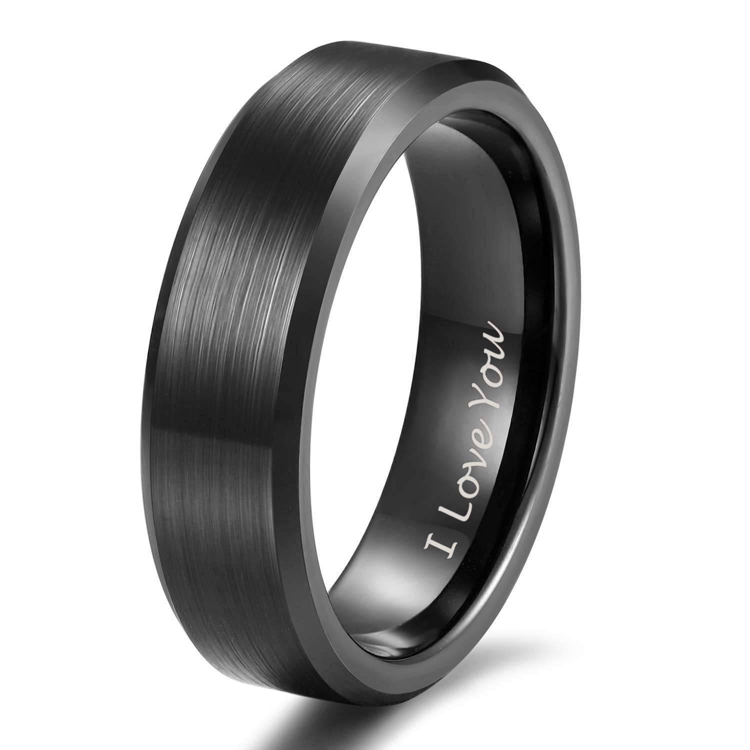 6mm Black Tungsten I Love You Ring for Men Women