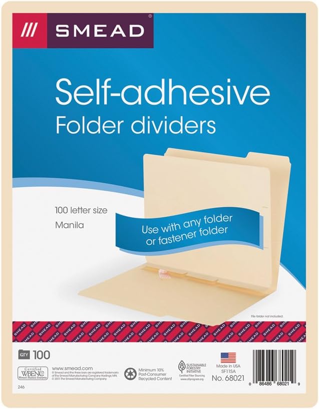 Smead SelfAdhesive Folder Dividers, Letter Size, Manila, 100Pack