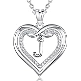 Vito 925 Sterling Silver Initial Necklace for Women, Cubic Zirconia Double Heart Letter Pendant, 18"