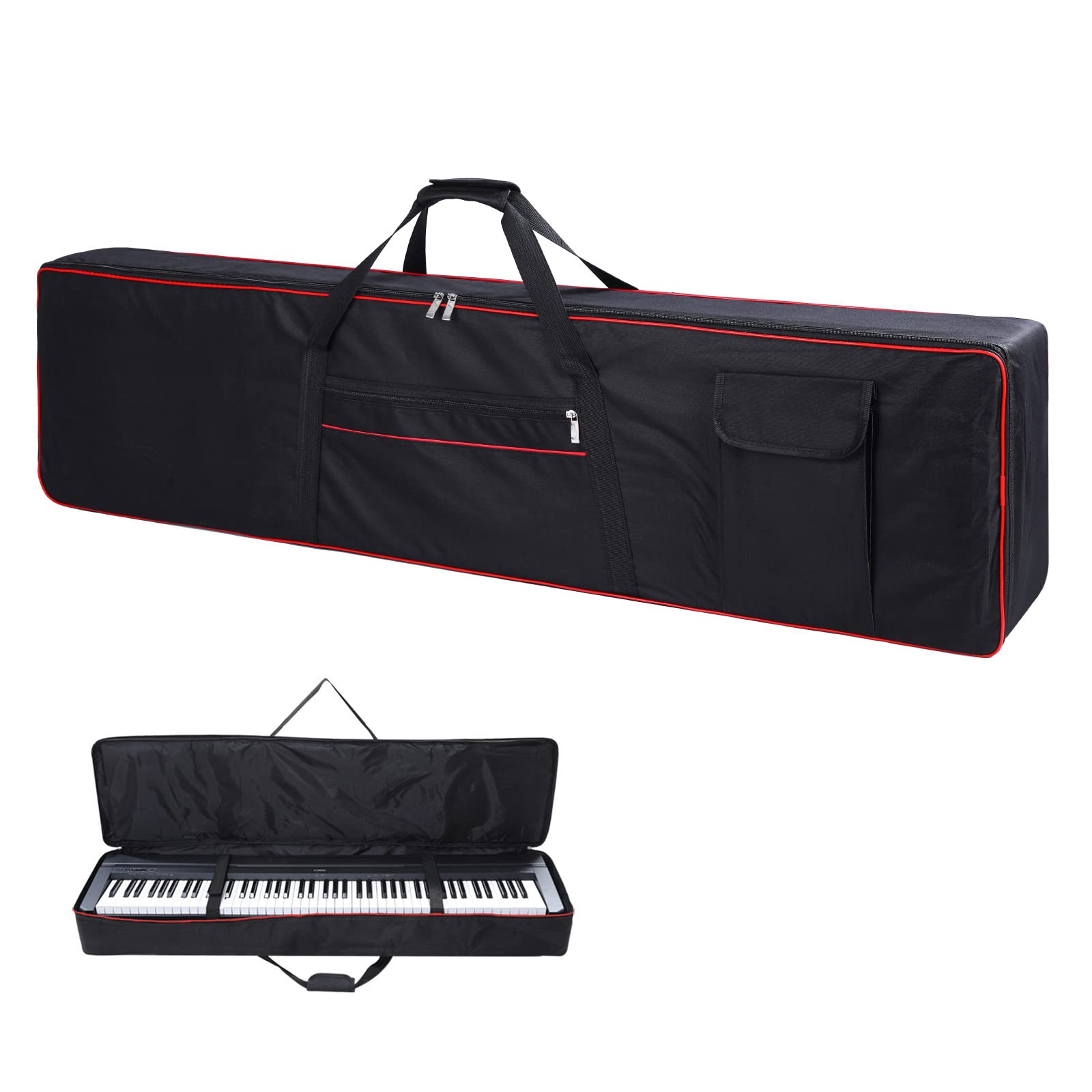 Photo 1 of 88 Key Keyboard Case Carrying Piano Cover, Gig Bag with 2-Pocket Keyboard Bag, 600D Durable Oxford Inside Padded Full Coverage Dust Protection for Digital Piano Covers, Black+red, L-53.5"x13" x 6.7
