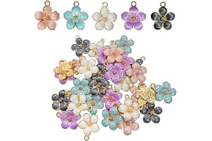 SSYHQAX 30 pcs Gold Plated Enamel Cherry Blossoms Flower Charms Pendan Cute Small Flower Pendants for Jewelry Making Kit Bracelet Necklace Earrings Keychain DIY Crafts Crafting(Cherry)