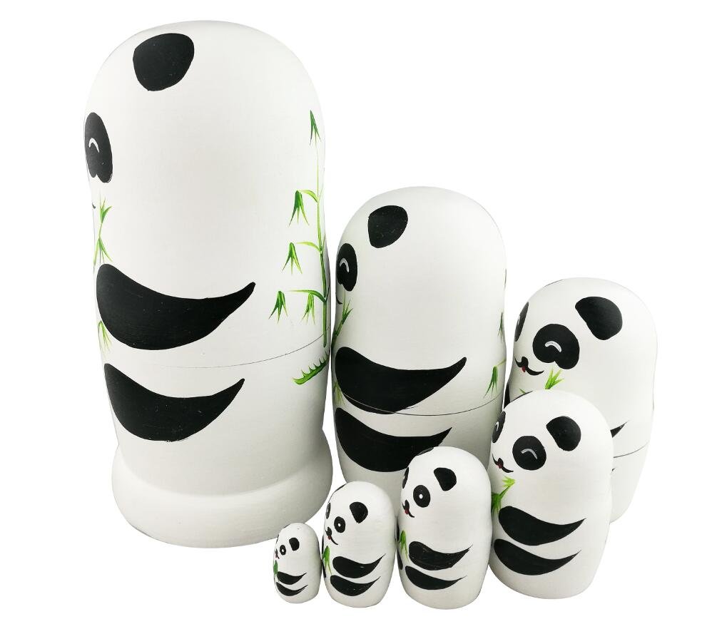 Winterworm® Adorable Lovely Panda Holding Bamboo Handmade Wooden Russian Nesting Dolls Matryoshka Dolls Set 7 Pieces for Kids Toy Birthday Home Decoration
