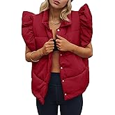 Tankaneo Womens Puffer Vest Ruffle Sleeveless Button Down Winter Warm Padded Gilet Coats